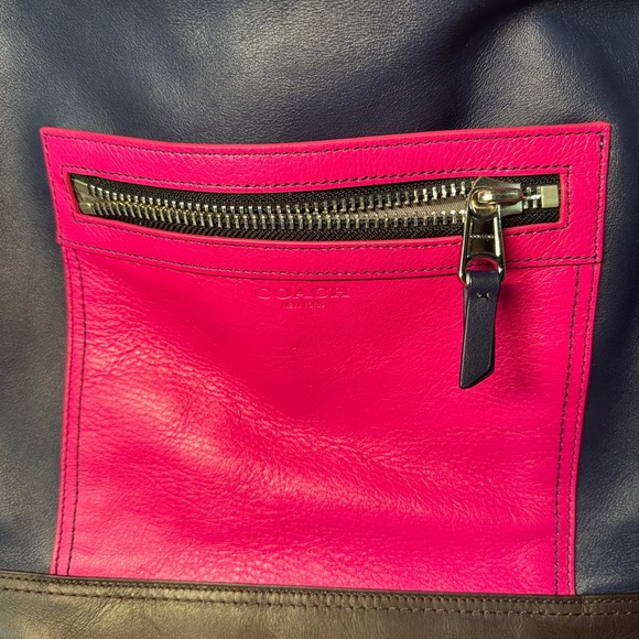 Coach legacy color block leather pink blue navy brown tassels shoulder bag - Picture 14 of 16